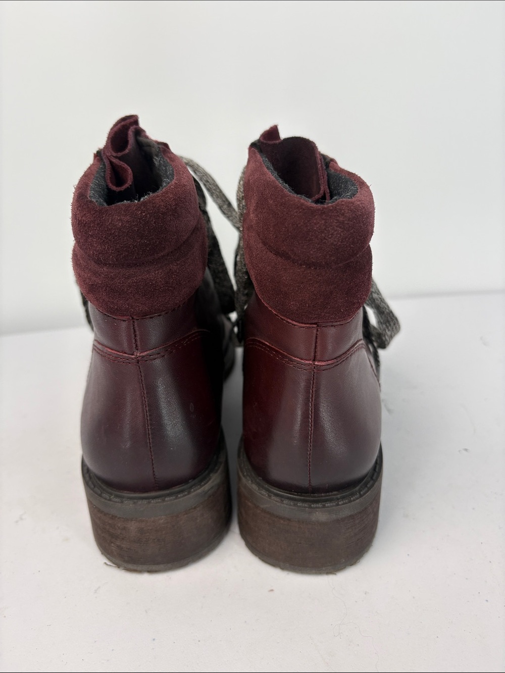 🪃 Sam Edelman Burgundy Lace-Up Leather Ankle Boots hiking - Picture 4 of 7